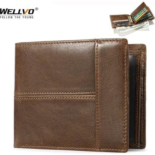 Mens Short Wallet Genuine Leather Purse Holder Business Anti-Theft Credit Card Rfid Wallet Male Slim Coin Purse Money Bag X42C