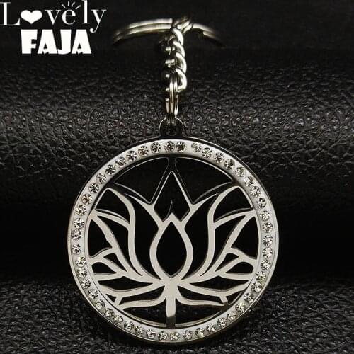 2021 New Fashion Lotus Crystal Stainless Steel Key Chains for Women Silver Color Keyrings Jewelry llaveros mujer K77463B