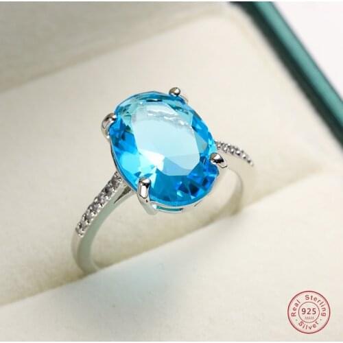 New Arrival Female Wedding Rings 925 Silver Color AAA Oval Blue Zircon Finger Rings for Women Jewelry Gift Anillos Mujer