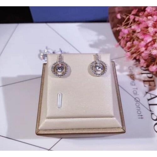 Fashion New 100% Real 925 Sterling Silver Round Earrings For Women Round Cubic Zirconia Stone Earring Wedding Jewelry Gift