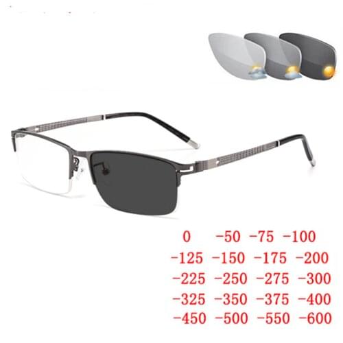 Half Frame Chameleon Nearsighted Glasses Women Men Goggles Resin Lenses Prescription Eyeglasses Diopter 0 -0.5 -0.75 To -6.0
