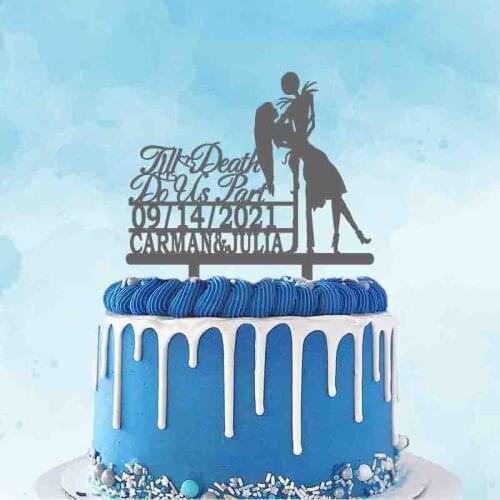 Personalized Halloween Wedding Cake Topper Custom Couple Name Wedding Date Till Death Do Us Part Zombie Bride Groom Cake Topper