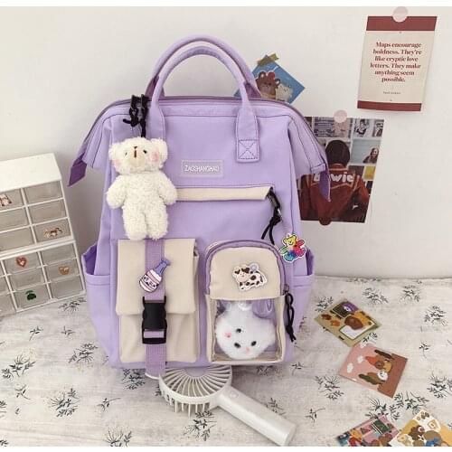 2021 Women Purple Backpack For Teenage Girls Cute Waterproof School Bags Ladies Black Casual Anti Theft Travel Shoulder Rucksack