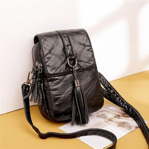 Tassel Shoulder Bag PU Leather Zipper Female Casual Phone Crossbody Bag Fashion Ladies Bag Female Flap Bolsa