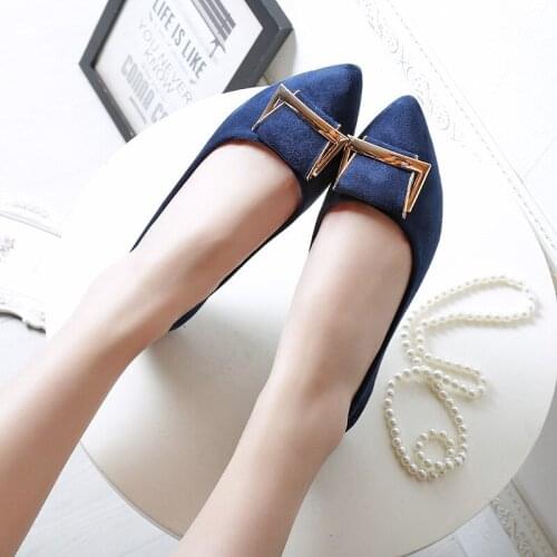 Pointed Toe Flat Shoes Elegant Women Daily Casual Shoes Large Size 33-43 Simple Women Flat Ballet Shoes Metal Buckle