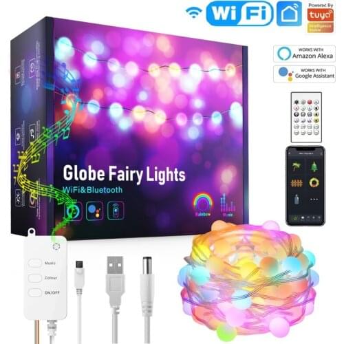 Tuya WiFi Smart Globe Fairy Lights IP65 Waterproof RGB Strip Light with 24 key Remote Controler Work With Alexa Google Home