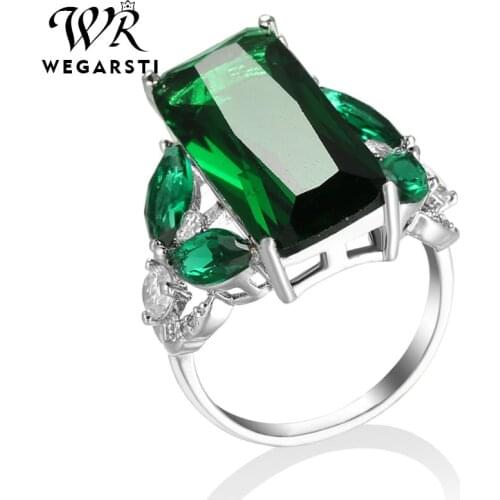 WEGARSTI Trendy Gemstones Silver Ring Blue Green Zircon Ring Silver 925 Jewelry Aquamarine Ring For Women Engagement Rings