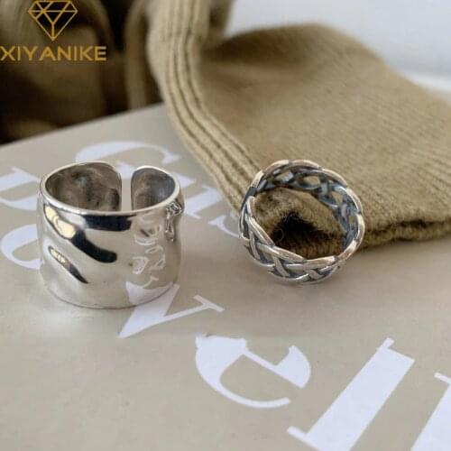XIYANIKE 925 Sterling Silver Vintage Simple Width Rings for Women Wedding Couple New Fashion Handmade Weaving Party Jewelry Gift