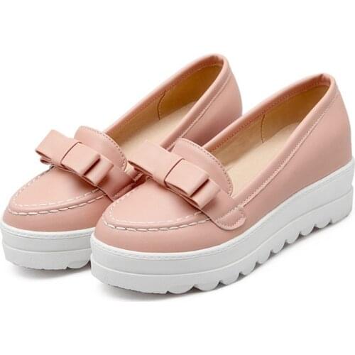 2019 autumn NEW women shoes bowtie muffin heavy-bottomed Women Flats girls fashion loafers women casual Shoes size 34-43