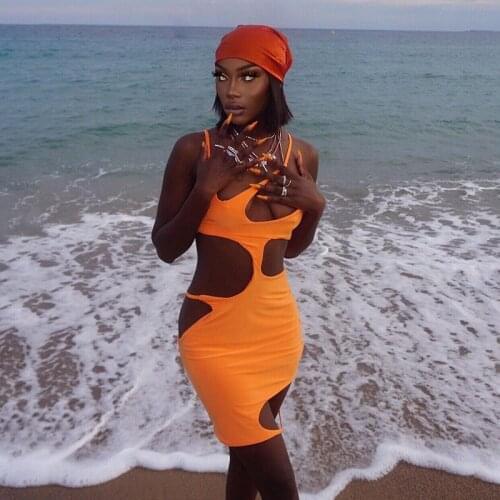 Hollow Out Mini Dress Women Cyber y2k Bodycon Dresses Sexy Backless Spaghetti Strap Night Club Indie Summer 2021 Baddie Clothes