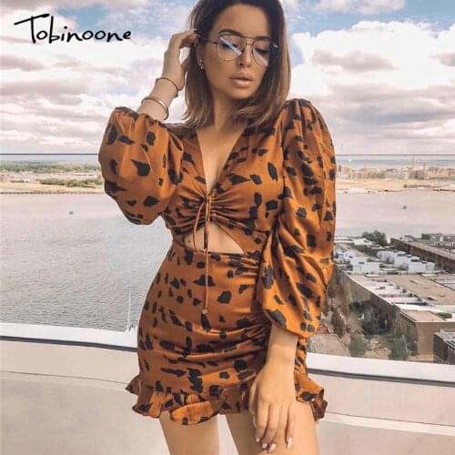 Tobinoone Autumn Winter Party Dress Long Sleeve Mini Bodycon Christmas Dress Draped Deep V Neck Club Sexy Short Dress Women