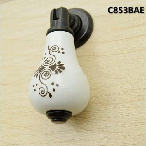 10pcs free shipping black antique brass shaky pendant furniture knob black Printing cermic / porcelain drawer cabinet knobs pull