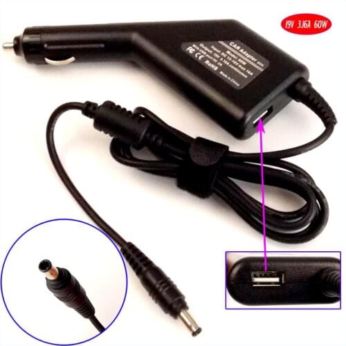 19V 3.16A 60W Laptop Car DC Adapter Charger + USB(5V 2A) for Samsung AD-6019 AD-6019R R65 R70 R423 R428 R464 R465