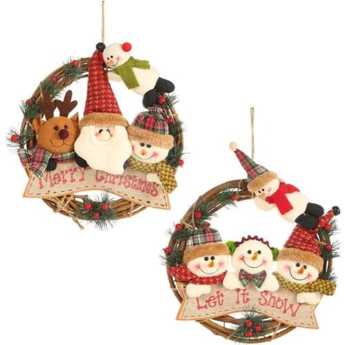 29cm Large Christmas Doll Hanging Garland Ornament Santa Elk Rattan doll Home Wall Door New Year Decor Christmas Tree Pendant