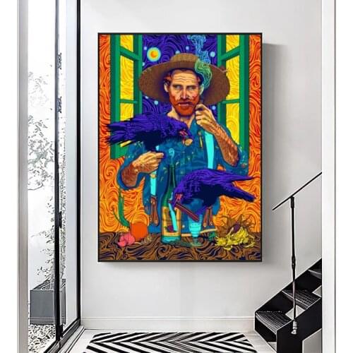 Abstract Famous Van Gogh Holding A Bird Canvas Painting Modern Posters and Prints Wall Art Pictures for Living Room Home Decor
