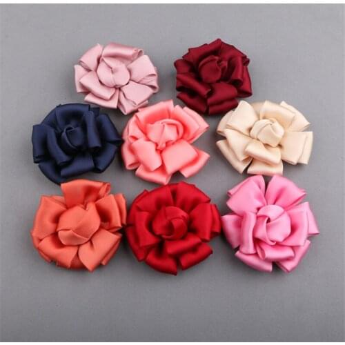 Free Shipping 10PCs 60MM Silk Fabric Ribbon Rose Flowers Button Patch Sticker Craft Fit Girls Hair Jewelry Fashion Shoes Decor