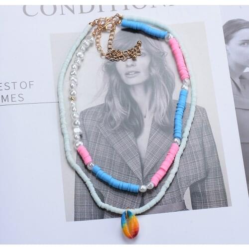 Bohemia Polymer Clay Necklace For Women Surfer Beads Soft Pottery Choker Necklace Layered Colorful Collar Handmade Femme Jewelry