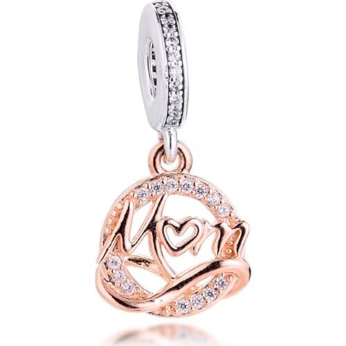 Mothers Day 2021 Fits Pandora Bracelet 925 Sterling Silver Two-tone Mum Dangle Charms Beads for Jewelry Making DIY Gift Kralen