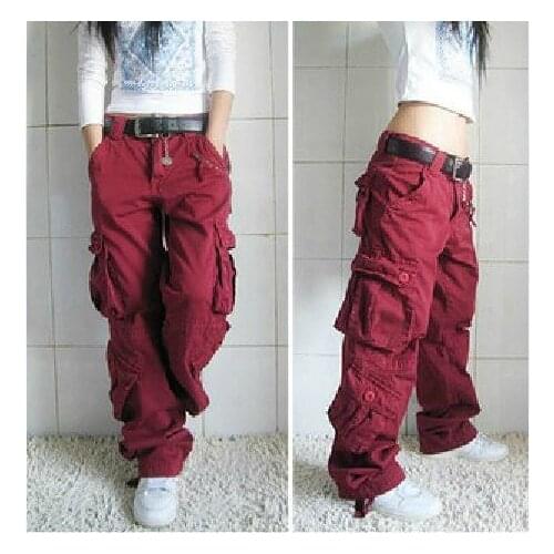 Khaki cargo pants women Dance hiphop trousers female hip-hop pants overalls multi-pocket trousers multi-pocket pants female