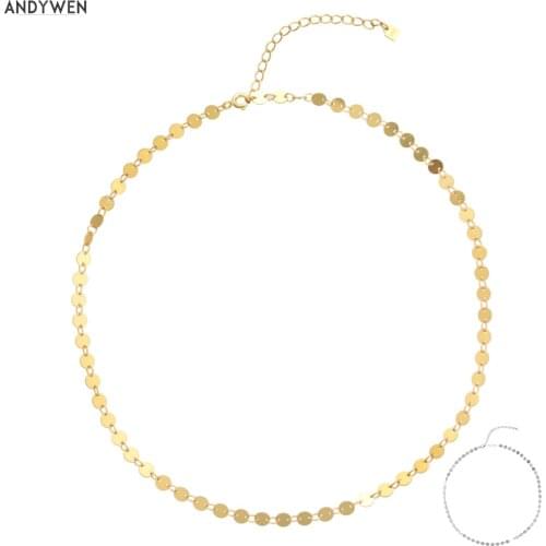 ANDYWEN 925 Sterling Silver 4mm Coins Charms Choker Necklace Chains Luxury Women Fashion Rock Punk Jewelry For European Wedding