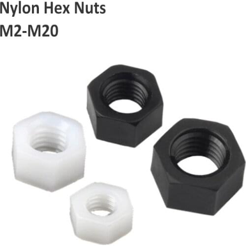 Black/White Nylon Hex Nuts DIN934 Plastic Hexagon Nuts M2 M2.5 M3 M4 M5 M6 M8 M10 M12 M14 M16 M18 M20