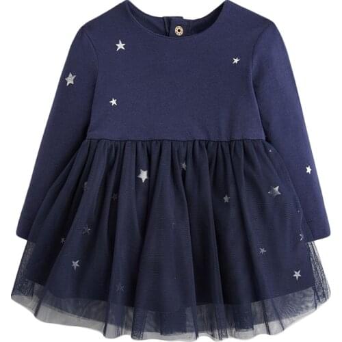 Kids Frocks 2021 Autumn Baby Girl Clothes Brand Dress Toddler Gift Casual Cotton Star Print Tulle Dresses for Kids 2-7 Years