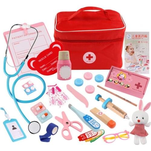 Kids Wooden Simulation Girl Doctor Nurse Stethoscope Medical Kit Pretend Play Hospital Medicine Accessorie Children Toy Set