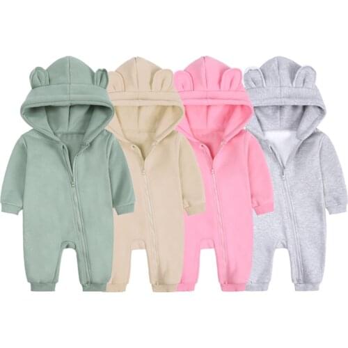 Newborn Baby Girls Boys Romper Cute Cartoon Hooded Jumpsuit Infant Warm Outfits Winter Childrens Clothing 3 6 9 12 24 Months