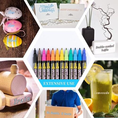 12/18/24 Colors Double Line Pen Outline Paint Marker Pens Children Scrapbooking Glitter Pens for Art DIY Painting Doodling