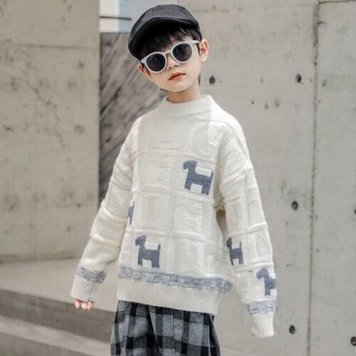 Boys Sweater Kids Outwear Tops 2021 Beige Grey Fleece Thicken Warm Winter Autumn Knitting Pullover Children Clothing