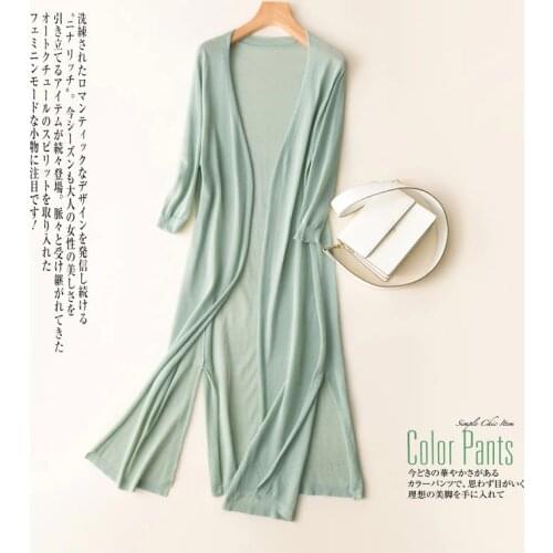 Women Tops Midi Long Cardigan Spring Autumn Thin Silk Knitted Cardigans Female Casual Loose Sweater Coat Jacket Plus Size 01A60