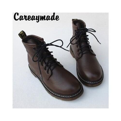 Careaymade-Genuine leather Plush lace up Martin boots,cotton boots,top layer cow leather antiskid thick soled womens shoes