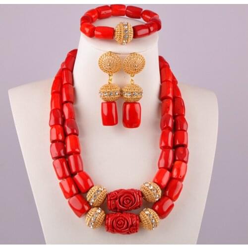 Pretty red african coral necklace jewelry set nigerian wedding coral set