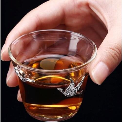 Creative 65ml Teacup Thickened Heat-resistant Glass Silver Kung Fu Cup Master Small Tea Bowl Container Drinkware Teaware Decor