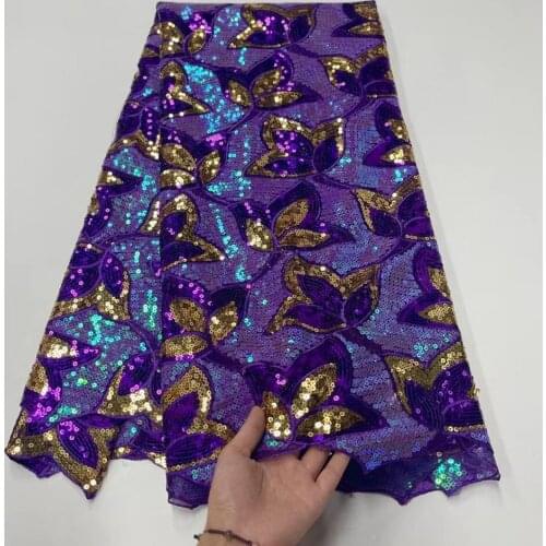 New Sequins French Nigerian Lace Fabrics Purple Color Goegeous Embroidery Beige Tulle African Laces Fabric for Party