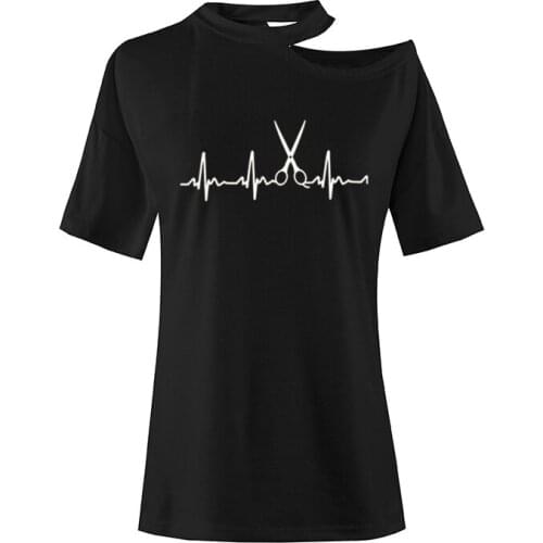 Summer Heartbeat Hairdresser T Shirt Women Cotton Short Sleeve Girls Blusas Barber T-Shirt Sexy Off Shoulders O-Neck Camisetas