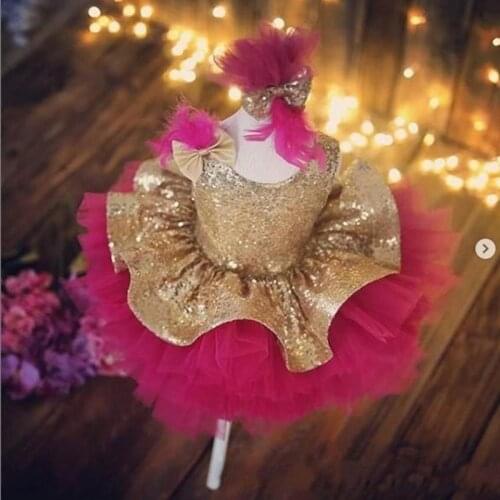 Fashionable Sequined Bow Feather Cute Flower Girls Dresses Knee Length Vintage Birthday Party Tutu Pageant Ball Gown