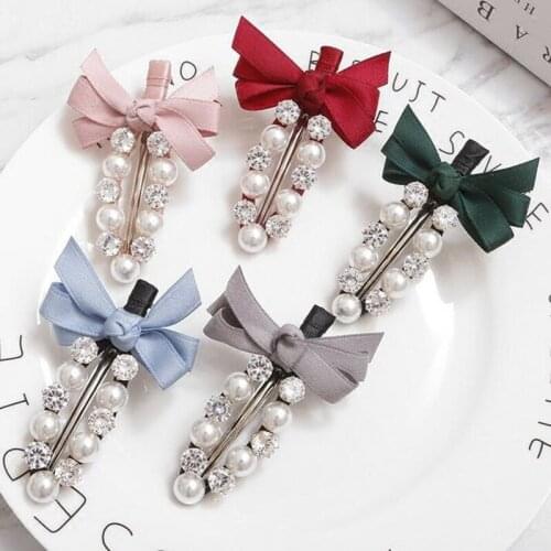 Fashion Flower Hair Clip Crystal Bow Pearl Ribbon Hairpins Shiny Rhinestones Boutique Women Hair Accessories Ponytail Holder