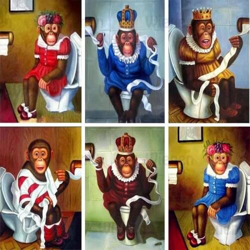 Diamond Painting Gorilla Toilet Full Grid Diamond Embroidery Cross Stitch Kit Art Diamond Mosaic Funny Animal Picture Home Decor