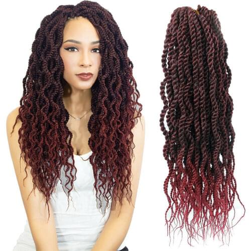 Natifah Synthetic Hair Extensions Senegalese Twist Wavy Crochet Prelooped Twist Wave Black Women18 Inch 75g Curly Braiding Hair