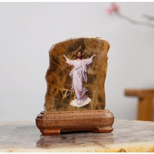 Natural wood fossil Jesus portrait decoration Creative home soft decoration home decoration stone decals craft gift