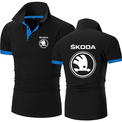 2021 New Skoda Car Logo Short Sleeve Printing Polos Shirt Men Turn-over Collar Fashion Casual Slim Breathable Solid Color Tops