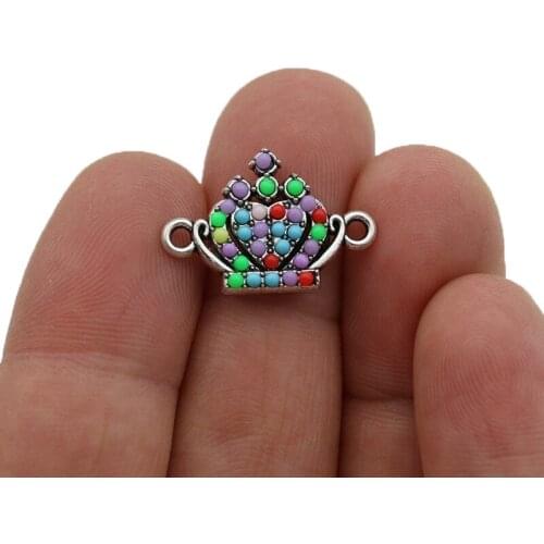 JAKONGO Silver Plated Crystal Crown Charm Connector for Making Bracelet DIY Findings Jewelry Accessories 22x15mm 5pcs
