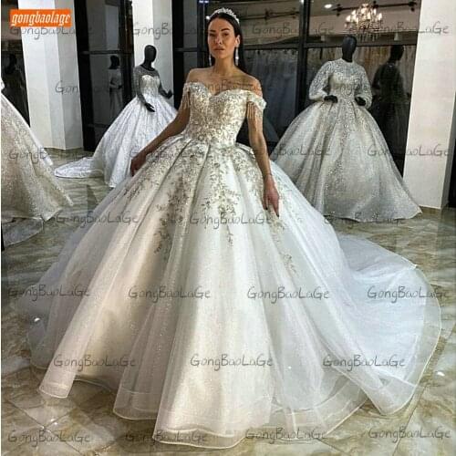 Luxury Beading Wedding Gowns 2021 White Custom Made Vestido De Noiva Ball Gown Bridal Dresses For Women Sexy Ivory Suknia Slubna