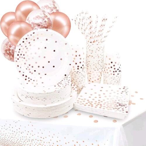 Rose Gold Cutlery Paper Party Supplies Tableware Disposable Dessert Plates Dinnerware Sets for Christmas Wedding Halloween