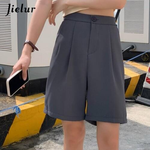 Jielur Thin High-waist Suit Shorts for Women Casual Wide-leg Five-point Shorts Female Korean Style Stright Summer Short S-L 2021