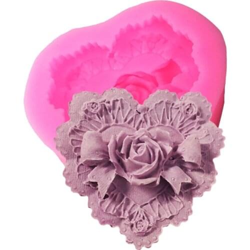 Silicone Mold DIY Pink Love Heart Rose Flower Bow Chocolate Form Soap Making Supplies 3D Handmade Fondant Cake Mould Tools