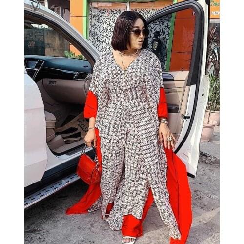 VAZN 2021 New High-end Chiffon Mature Holiday Sexy Half Sleeve X-Long Tees High Waist Long Wide Leg Pants Women 2 Piece Set