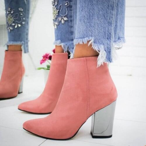Women Shoes Ankle Pumps Flock Toe Boots Autumn 2020 New High-heeled Shoes