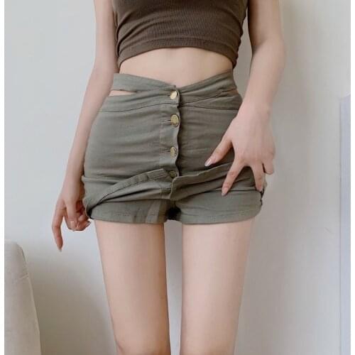 Women Sexy Denim Skirts Waist Hollow Out Style Female Mini Skirt with Inner Safty Pants Pantalones De Mujer